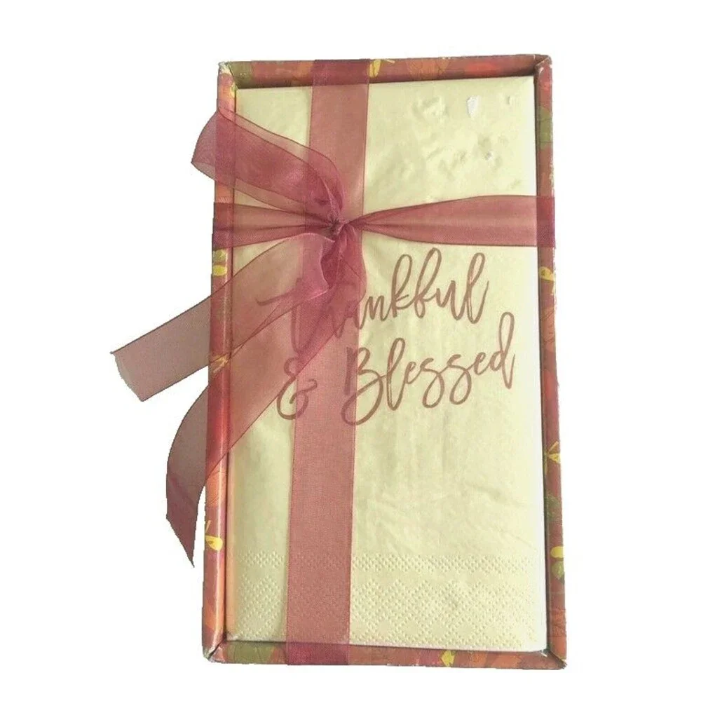 Thanksgiving Thankful Blessed Paper Napkins 40 ct Guest Bath W/Caddie DEcoupage